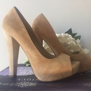 Beige Suede, Peep-toe Heels